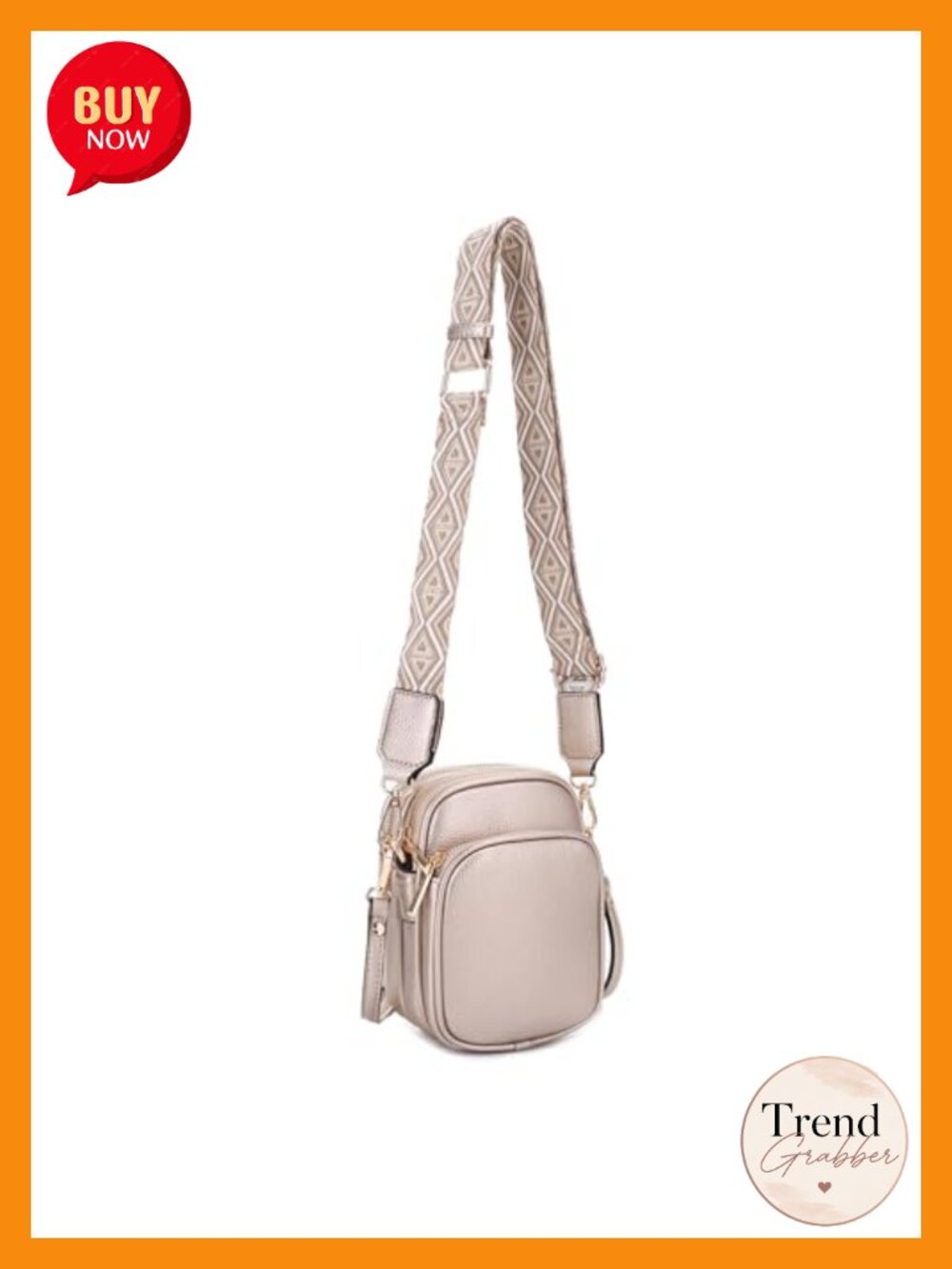 Small Crossbody Bag Vegan Leather Triple Compartment Adjustable Strap